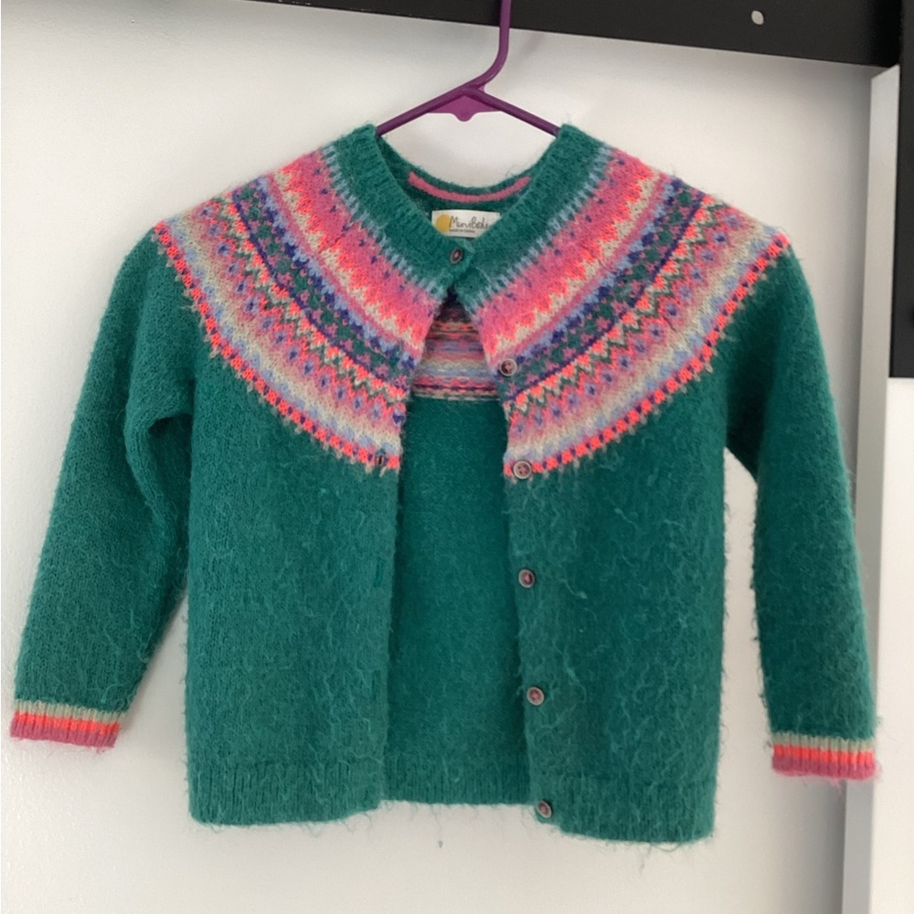 Mini Boden Teal and Pink Knit Kids Cardigan